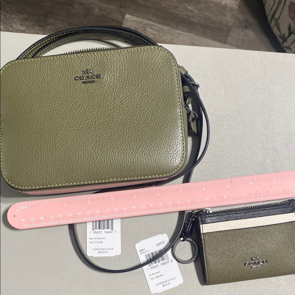 Coach Green Mini Jaimie Crossbody Bag and matching card holder.